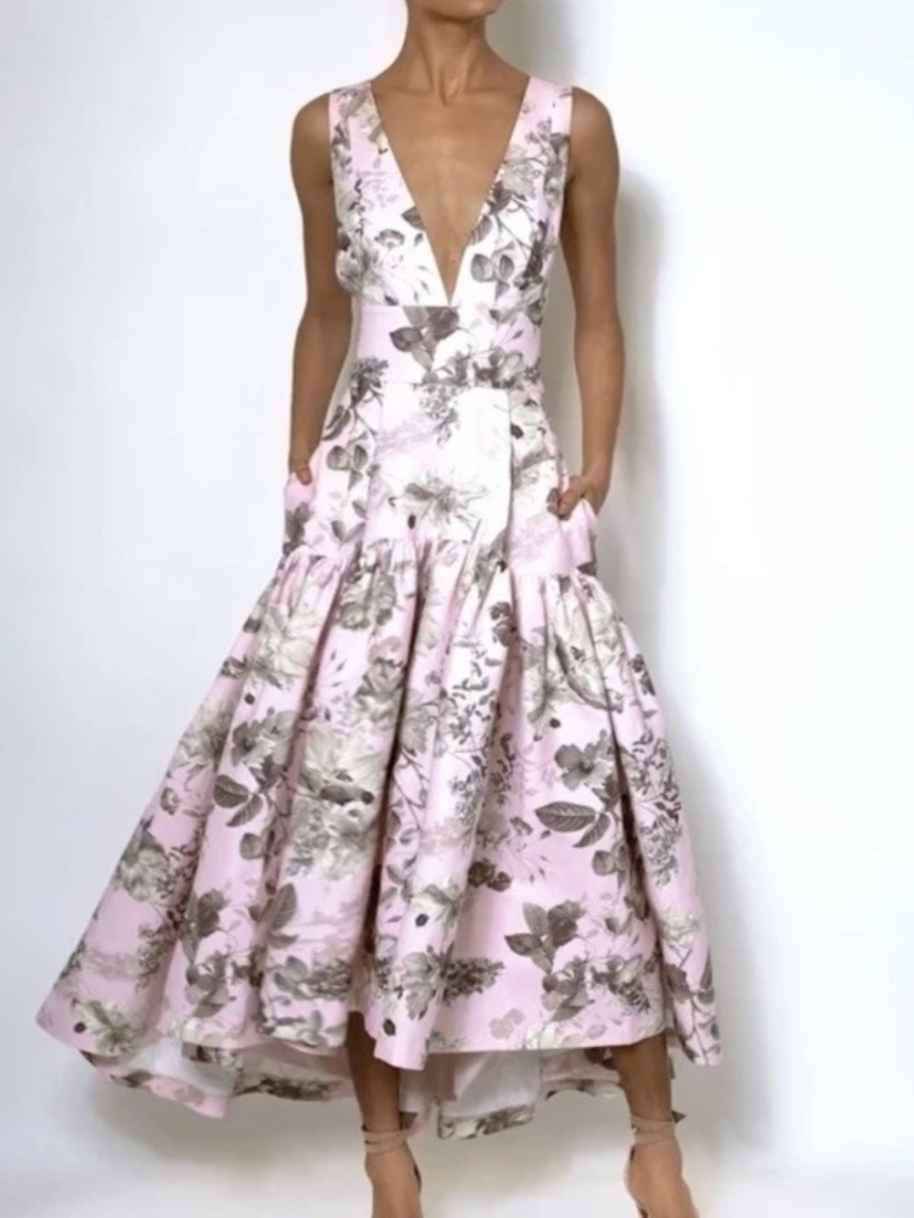 Alice + Olivia Lila Structured Midi Dress Meadow Pink Floral US 4 UK/AU 8 $895